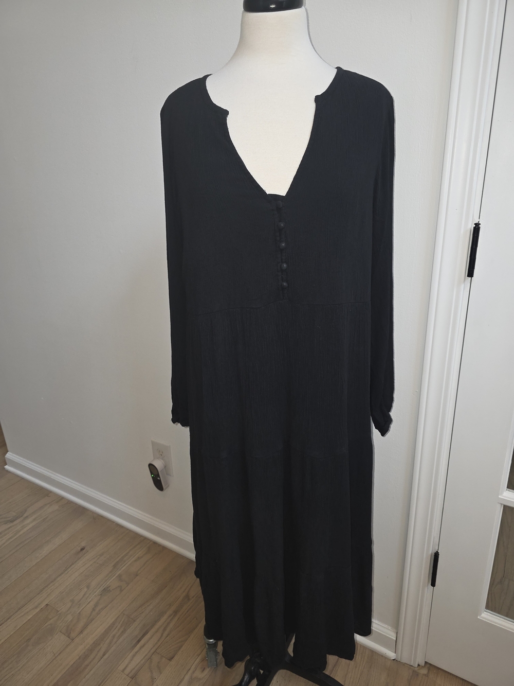 LOFT Black Long Sleeve Maxi Dress with Button Placket
